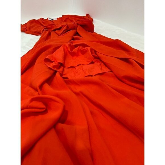 New MEGHAN LA Size M Jasmine Midi Dress wrap front w/tied waist belt Orange - Picture 8 of 13